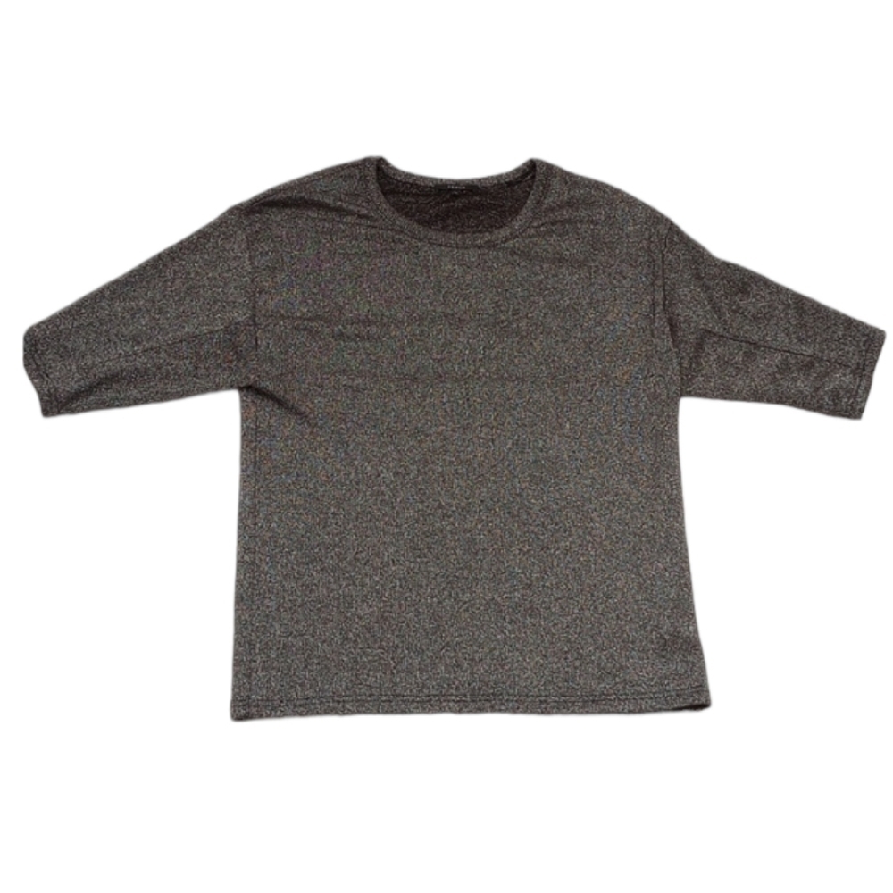 Frnch Womens Sweater Sz M/L Grey Sparkly Short Sleeve Dressy Blouse Top